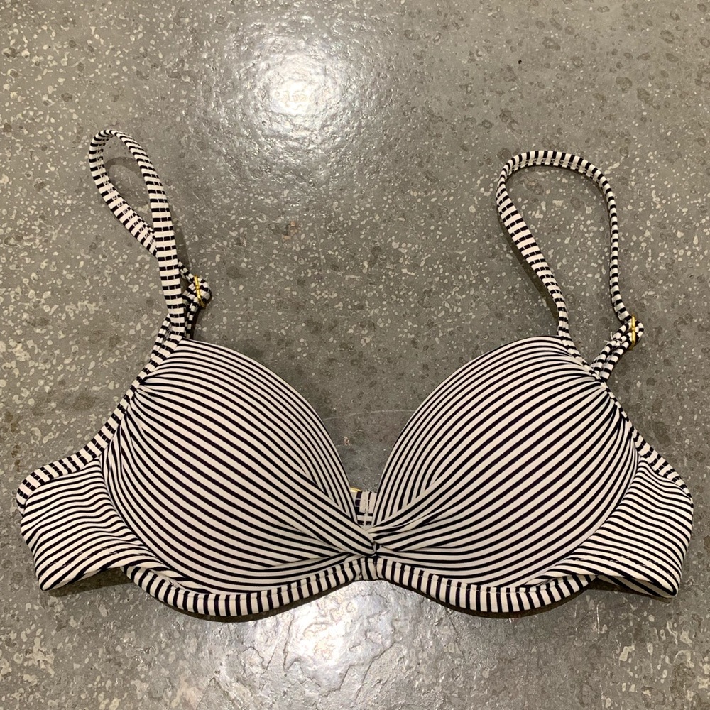 Striped Push Up Bikini Top in Navy and White